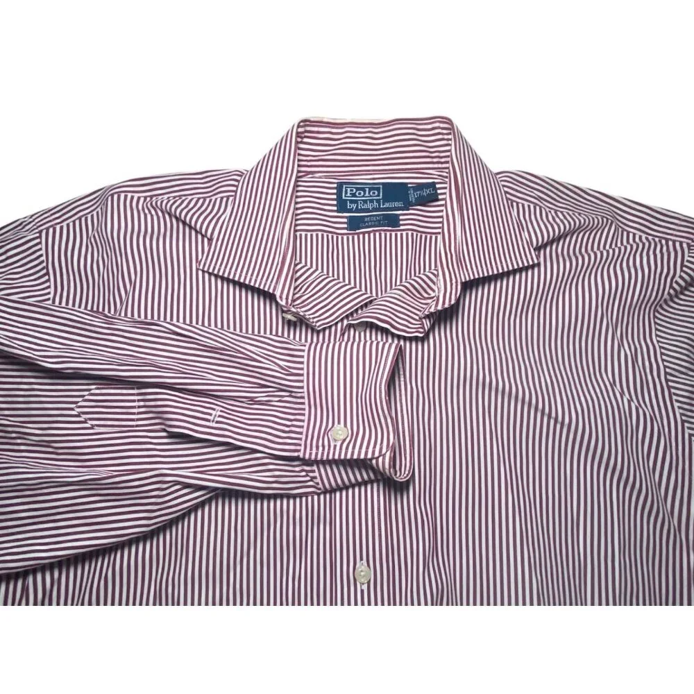Polo Ralph Lauren Mens Regent Classic Fit Red‎ & White Striped Button-Up